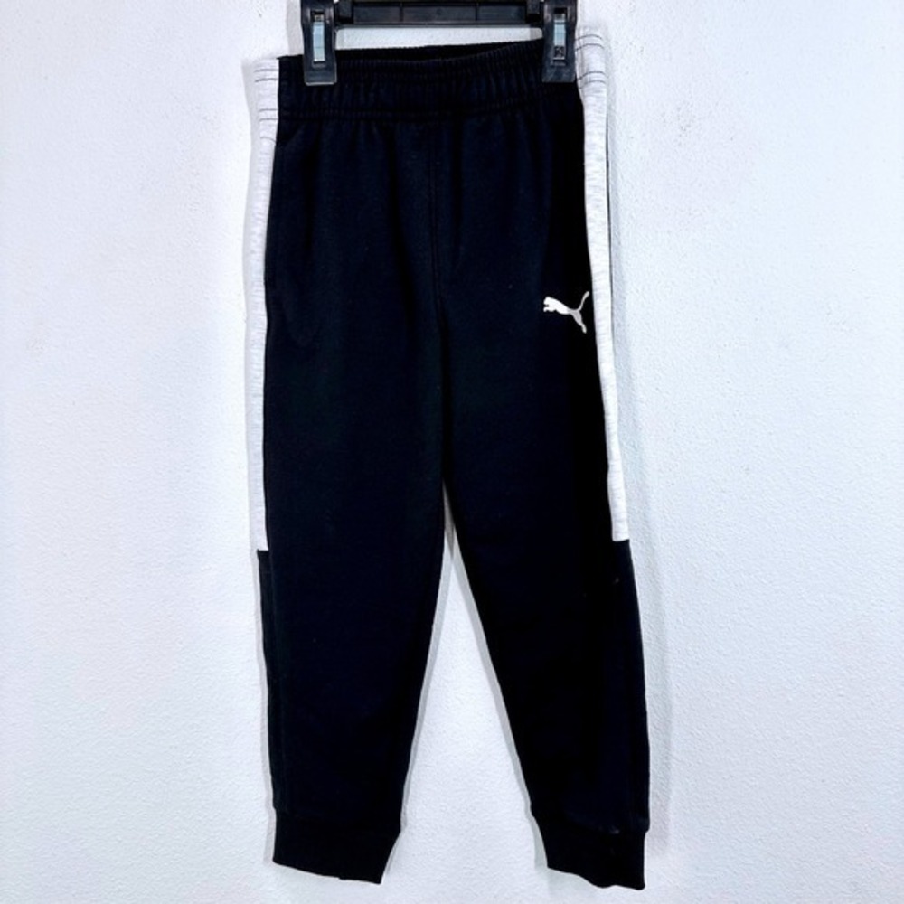 Puma Boys Kids Track Pants Black Gray White Athletic Casual Size 6 NWT Soccer